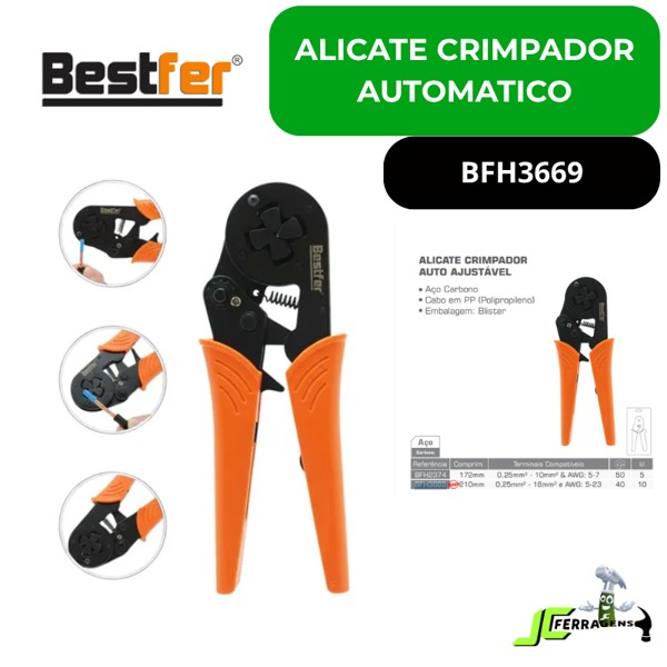 ALICATE CRIMPADOR AUTOMATICO AJUSTAVEL BESTFER - BFH3669