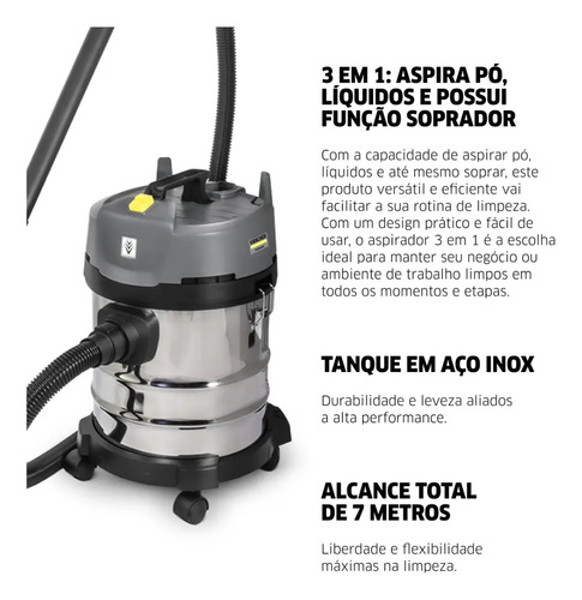 ASPIRADOR DE PO E AGUA ELETRICO COM 1400W KARCHER - NT 2000 220V