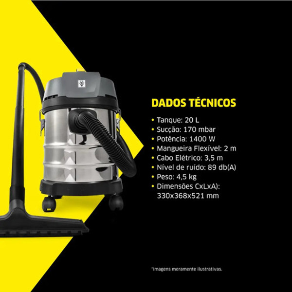 ASPIRADOR DE PO E AGUA ELETRICO COM 1400W KARCHER - NT 2000 220V