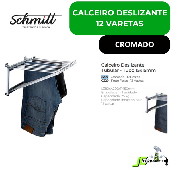 CALCEIRO DESLIZANTE LATERAL REFORCADO COM 12 HASTES SCHMITT (A220 x L380 x P450) CROMADO - 2229