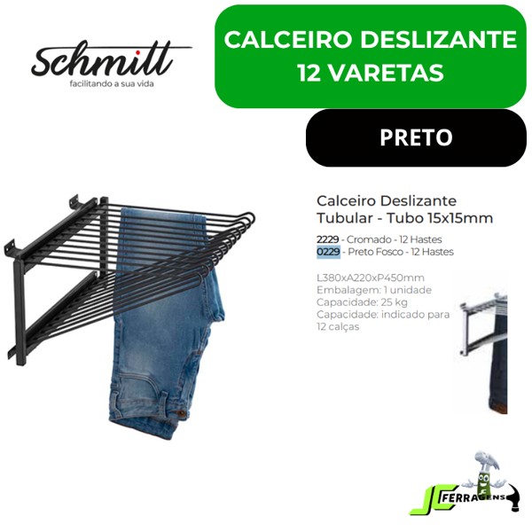 CALCEIRO DESLIZANTE LATERAL REFORCADO COM 12 HASTES SCHMITT (A220 x L380 x P450) PRETO - 0229