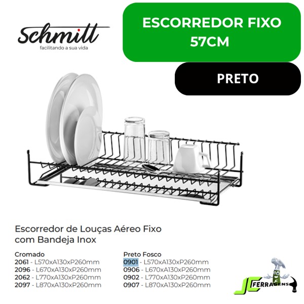 ESCORREDOR DE PRATOS COM 57CM FIXO SCHMITT (A130 x L570 x P260) PRETO - 0901 