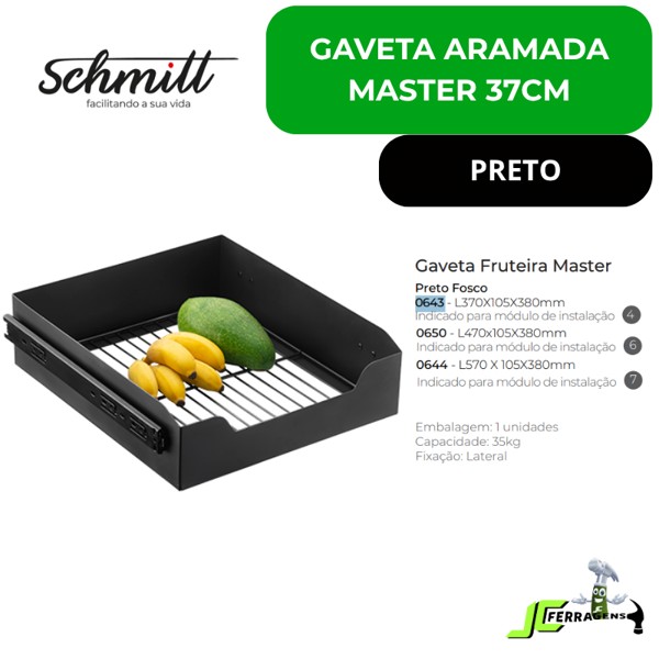 GAVETA ARAMADA FRUTEIRA MASTER COM 37CM E CORREDICA SCHMITT (A105 x L370 x P380) PRETA - 0643