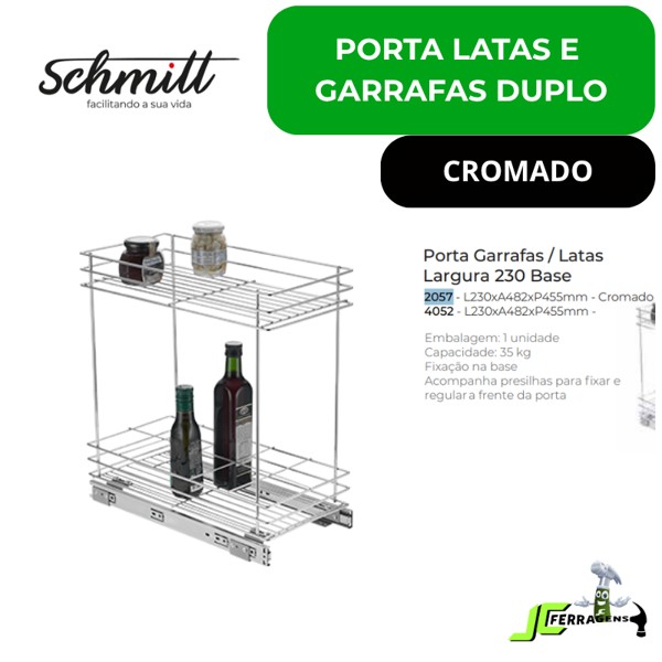 PORTA LATA E GARRAFAS BASE DUPLO COM CORREDICA SCHMITT (A482 x L230 x P455) CROMADO - 2057