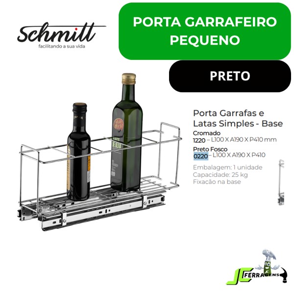 PORTA GARRAFEIRO PEQUENO SIMPLES COM CORREDICA SCHMITT (A19 x L10 x P410) PRETO - 0220