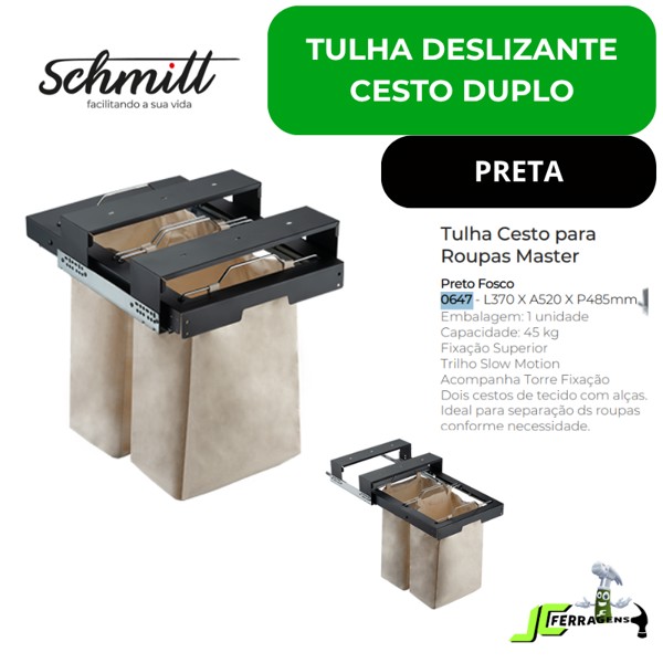 TULHA DESLIZANTE COM CESTO DUPLO MASTER SCHMITT (A520 x L370 x P485) PRETO - 0647