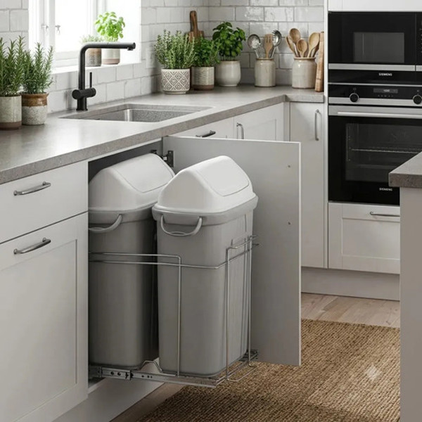 LIXEIRA DUPLA COM 30 LITROS SCHMITT (A600 x L370 x P500) CROMADA - 2703