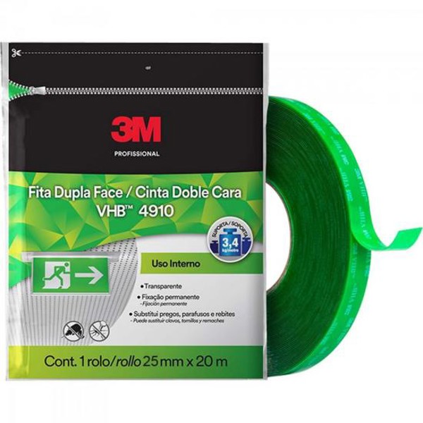 Fita Dupla Face 25mm x 20m VHB 4910 FP Transparente 3M