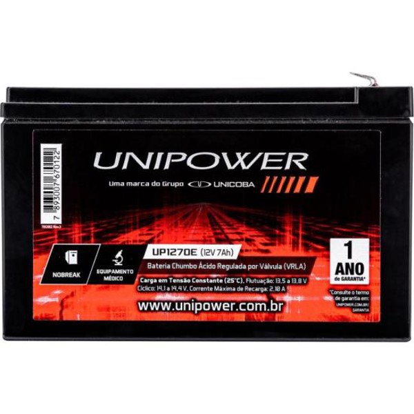 Bateria Estacionária Selada 12V 7Ah VRLA UP1270E Unipower
