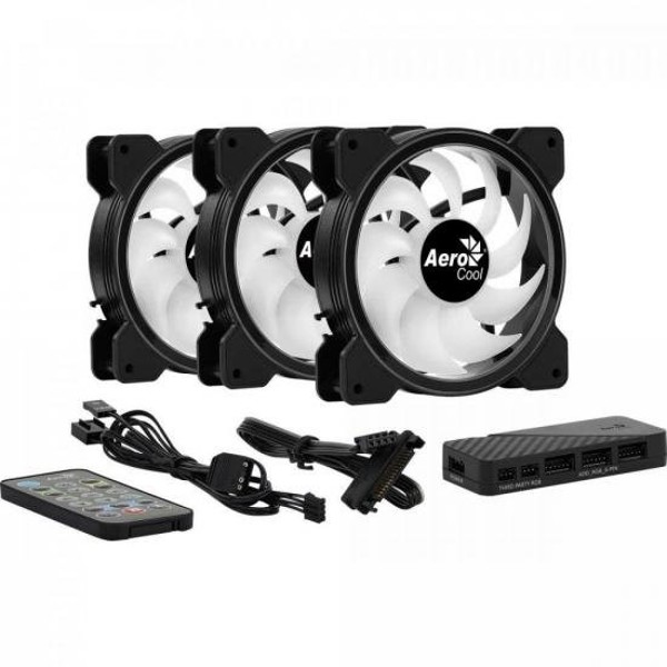 Kit 3 Coolers Aerocool Saturn 12 Pro ARGB + Hub + Controle