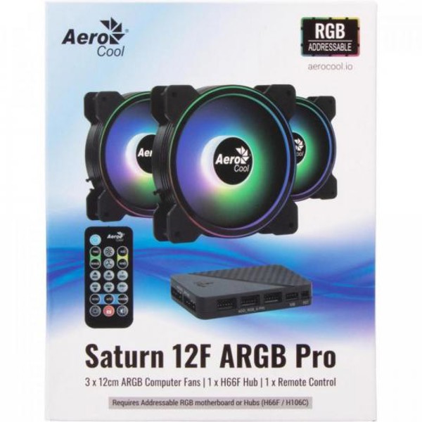 Kit 3 Coolers Aerocool Saturn 12 Pro ARGB + Hub + Controle