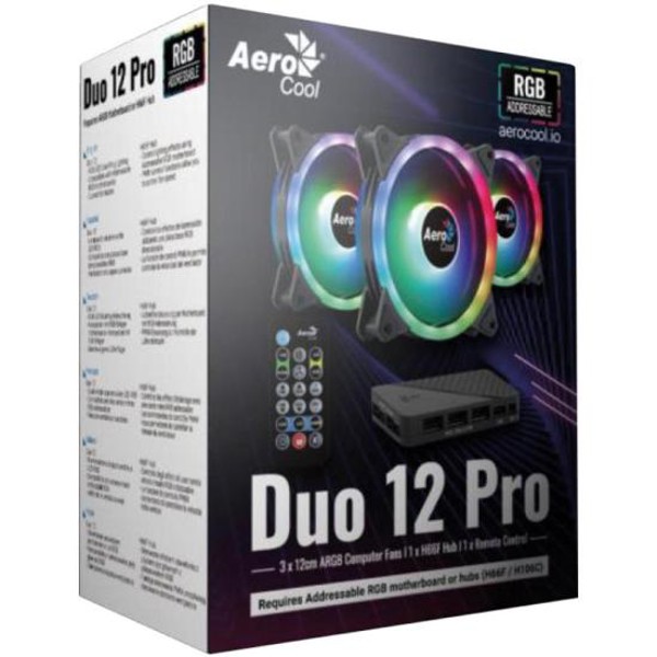 Kit Com 3 Coolers Aerocool Duo 12 Pro ARGB + Hub + Controle