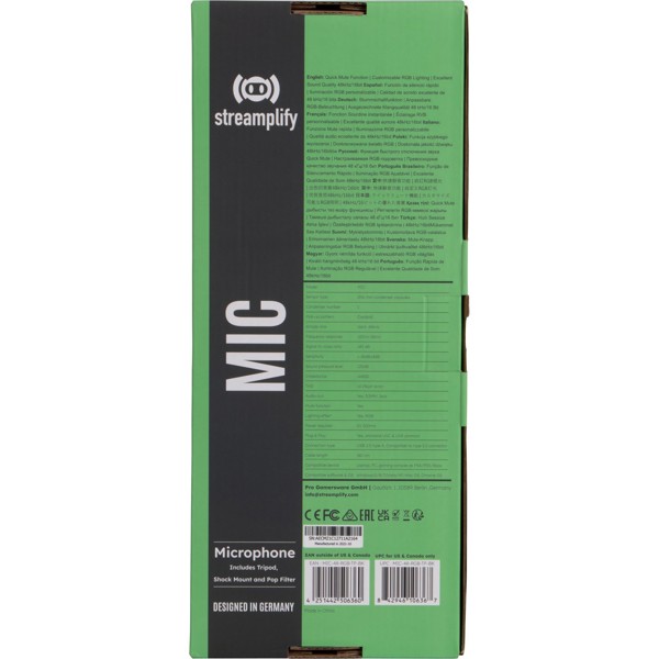 Microfone Gamer Streamplify Mic Tripod Com Tripé Preto RGB