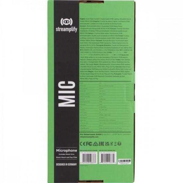 Microfone Gamer Streamplify Mic Armcom braço Flexível Preto RGB