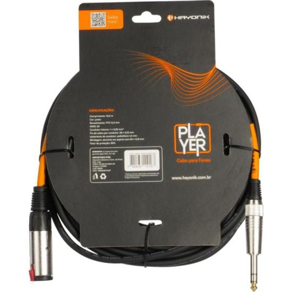 Cabo Extensor Player P10 (F) x P10 (M) 10m Preto Hayonik