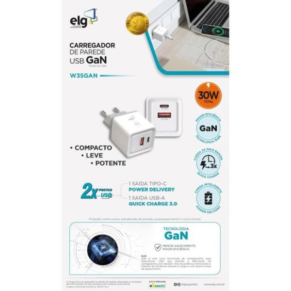 Carregador 2 USB 3A + 1 PD W35GAN ELG