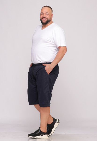 Bermuda Macaw 7511 Azul Marinho Elástico Plus Size  Sarja