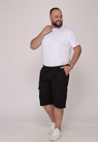 Bermuda Macaw 7784 Preto Elástico Plus Size Sarja