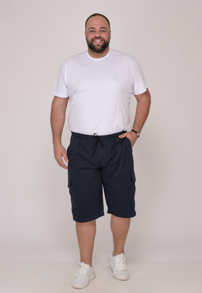 Bermuda Macaw 7852 Azul Marinho Elástico Plus Size Sarja