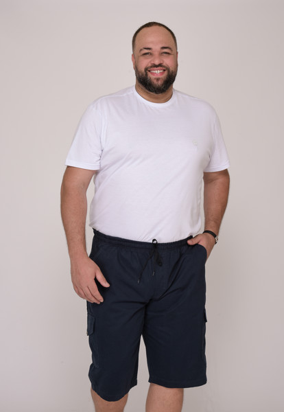 Bermuda Macaw 7852 Azul Marinho Elástico Plus Size Sarja