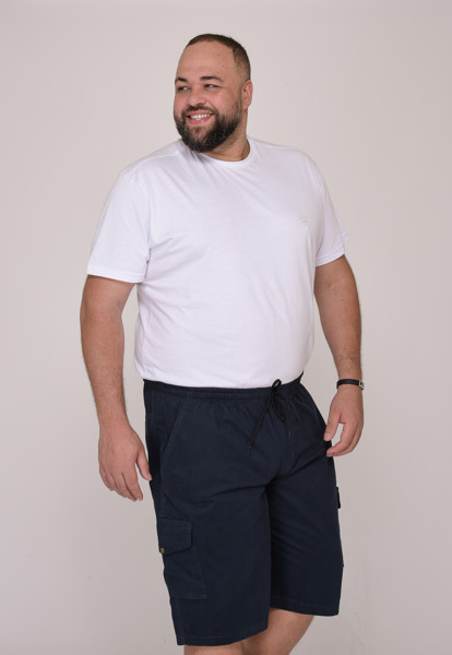 Bermuda Macaw 7852 Azul Marinho Elástico Plus Size Sarja