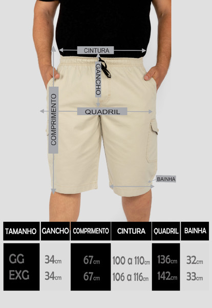 Bermuda Macaw 7784 Bege Elástico Plus Size Sarja Cor:bege;tamanho:gg