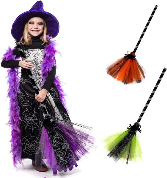 Vassoura De Bruxinha Assustadora Para Halloween - Verde