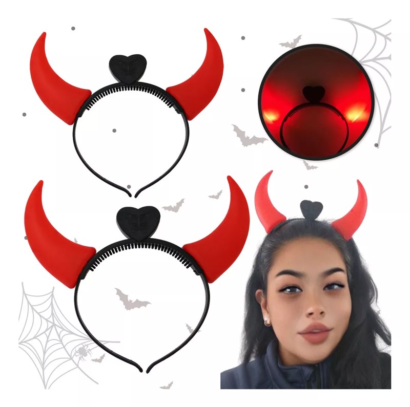 10 Arquinhos Diabinha Capetinha C/ Luz Halloween Carnaval