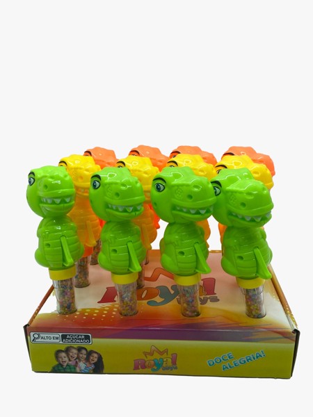 Bocão Dinossauro C/ Tubo Balinhas Tutti Frutti- Display C/ 12 Unidades