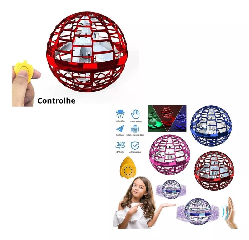 Bola Voadora Boomerang Com Luz Aero Spinner - Vermelho