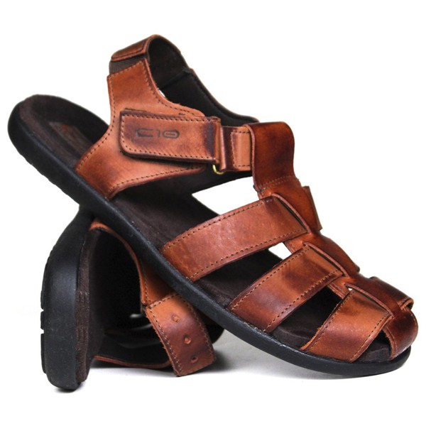 Sandália Papete Masculina De Couro Havana - 10C9660LATHAV