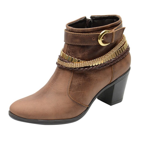 Bota Casual Feminina Cano Curto Couro Comfort Havana - ECT2360COHAV