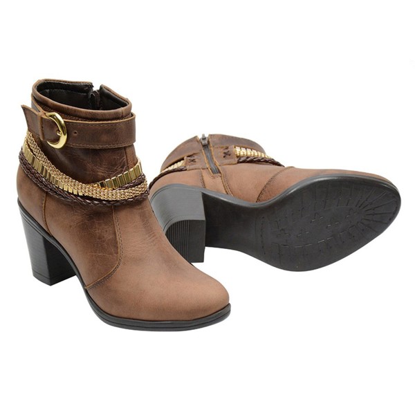 Bota Casual Feminina Cano Curto Couro Comfort Havana - ECT2360COHAV