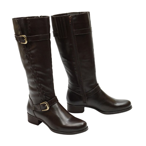 Bota Montaria Feminina Cano Longo Couro Comfort Marrom - ECT2422COCFE Cor:Café;Tamanho:33