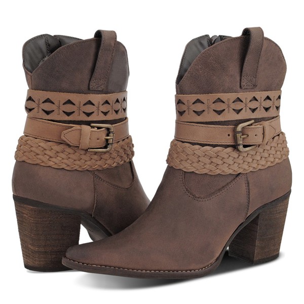 Bota Texana Feminina Cano Médio Couro Fóssil - ECT2632FOMAD