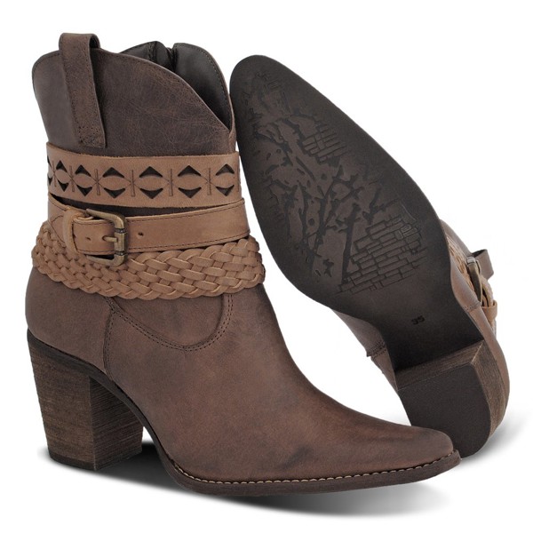 Bota Texana Feminina Cano Médio Couro Fóssil - ECT2632FOMAD