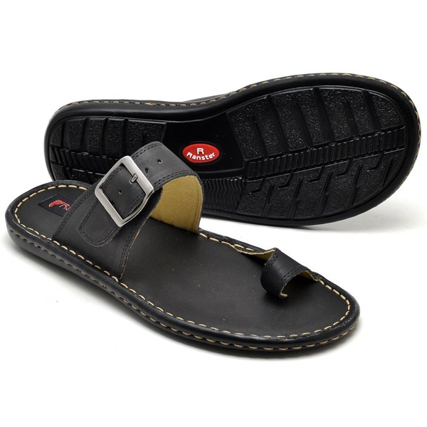Chinelo Masculino Conforto Couro Preto - RT0803FLYPTO