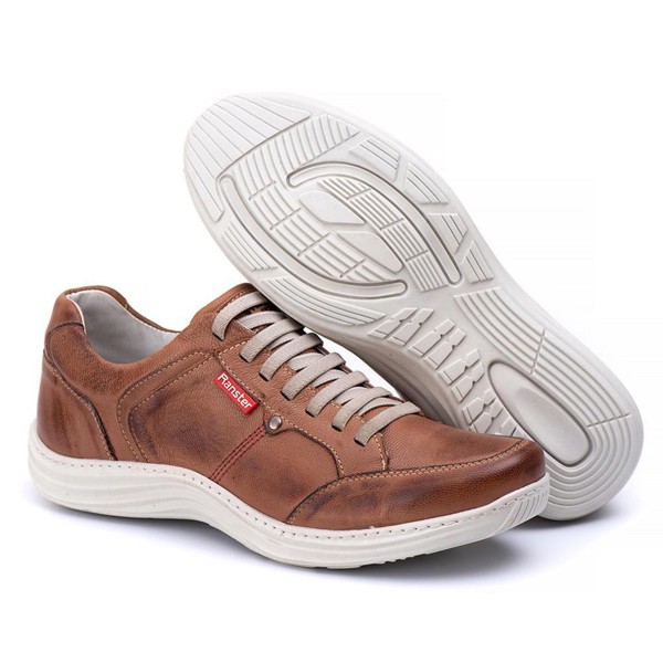 Sapatênis Casual Conforto Couro Marrom Claro - RT3000MSTCAS