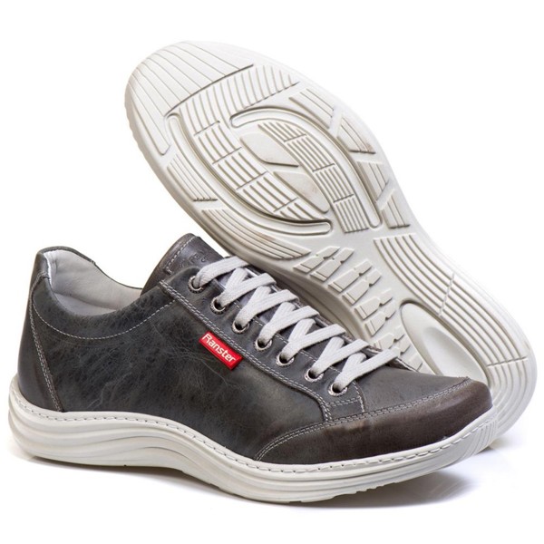 Sapatênis Casual Conforto Couro Cinza 3001 - RT3001MSTGRF