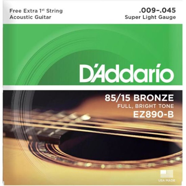 Encordoamento Violão Aço .009-.045 85/15 Bronze EZ890-B D Addario Com Corda Extra PL009