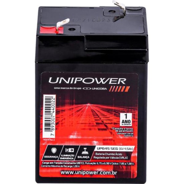 Bateria Estacionária Selada 6V 4,5Ah VRLA UP645SEG Unipower