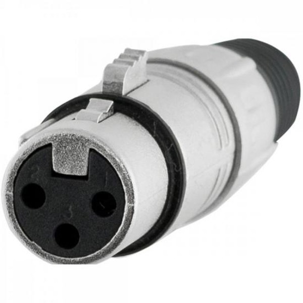 Conector XLR Fêmea 3 Pólos Niquelado HX001F Prata HYX - PCT / 2