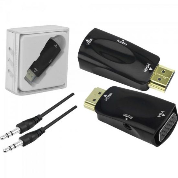 Plug Conversor HDMI x VGA Com Saída R+L Preto Chip Sce