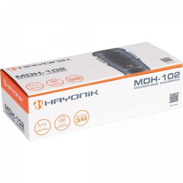 Microfone Hayonik MDH-102 Dinâmico Supercardióide Cabo 3M Preto