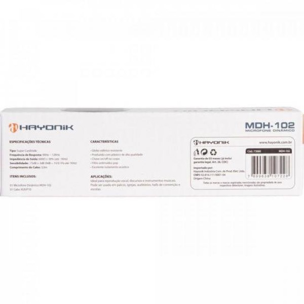 Microfone Hayonik MDH-102 Dinâmico Supercardióide Cabo 3M Preto