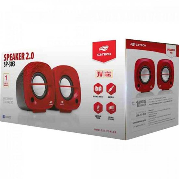 Caixa de Som C3Tech SP-303RD Multimídia 2.0 Vermelha