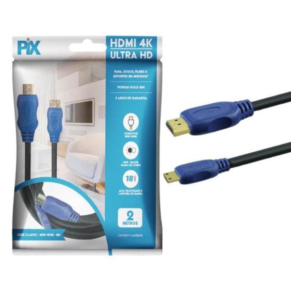 Cabo Mini HDMI X HDMI 2.0 4k 19 Pinos 2m Pix