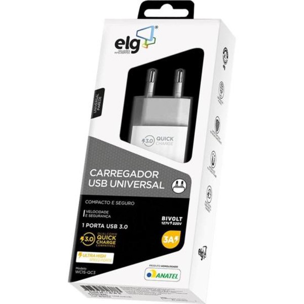 Carregador USB 3A WC1S-QC3 Branco ELG