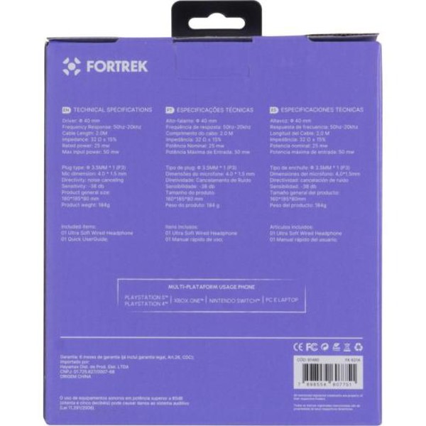 Fone de Ouvido Fortrek FK 621A Com Microfone Preto