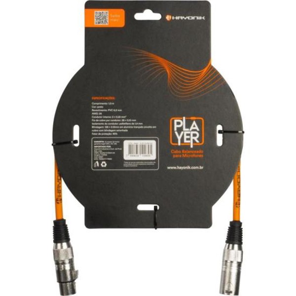 Cabo Para Microfone Player XLR(F) x XLR(M) 1m Preto Hayonik